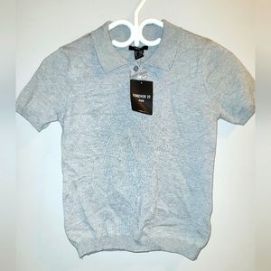 🆕️ Girls Forever 21 Gray Knit Uniform Short Sleeved Polo Shirt